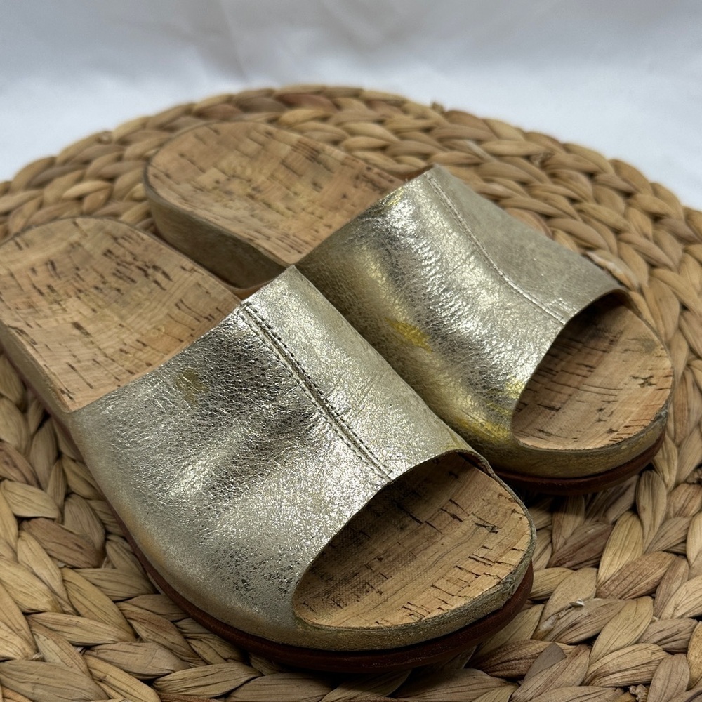 Kork-Ease Metallic Gold Cork Insole Slide Sandals